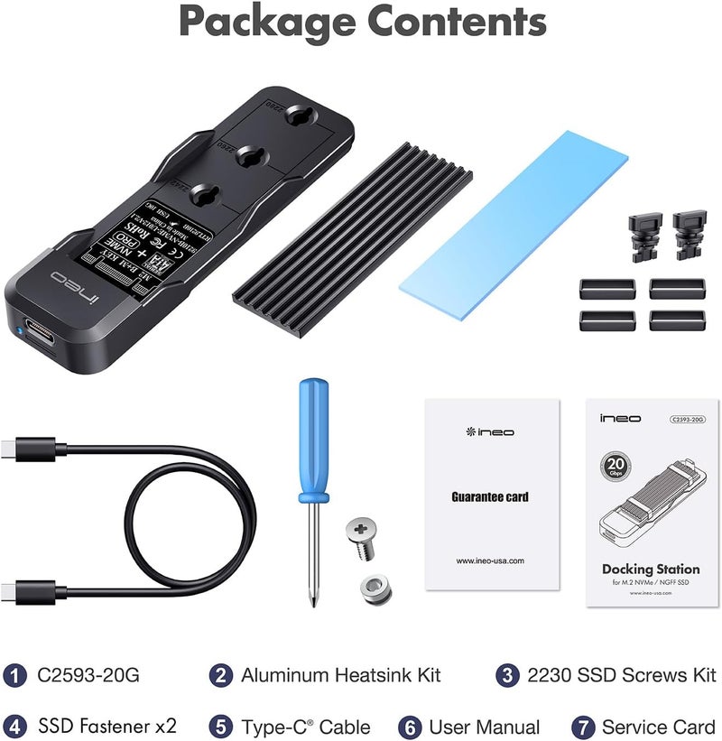 ineo Tool-Free M.2 NVMe & SATA to USB C 20Gbps Docking Stationfor M Key, B+M Key Support 2280 2260 2242 2230 SSDs (M.2 20Gb Dock) - Image 4